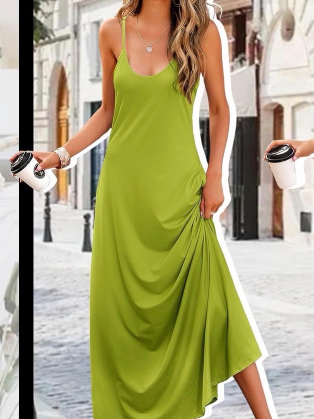 Women's Lime Green Maxi Dress with Pockets